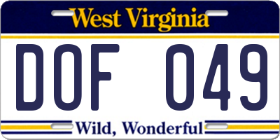 WV license plate DOF049