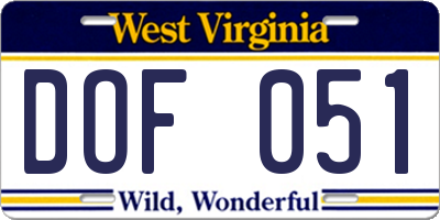 WV license plate DOF051