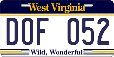 WV license plate DOF052