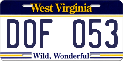 WV license plate DOF053