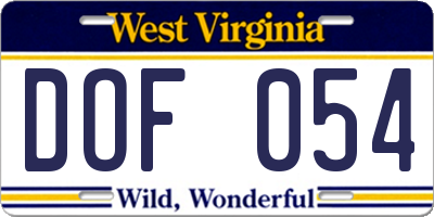 WV license plate DOF054