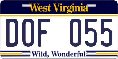 WV license plate DOF055