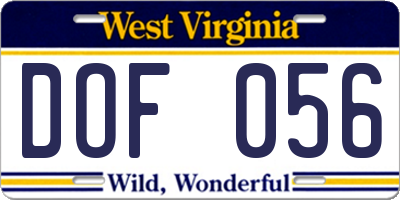 WV license plate DOF056