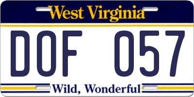 WV license plate DOF057