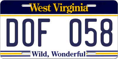 WV license plate DOF058