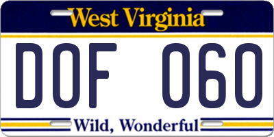 WV license plate DOF060