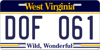 WV license plate DOF061