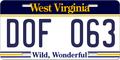 WV license plate DOF063
