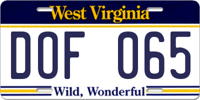 WV license plate DOF065