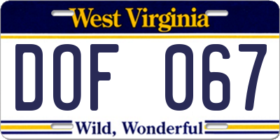 WV license plate DOF067
