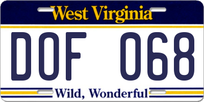 WV license plate DOF068