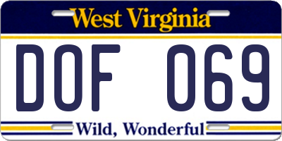 WV license plate DOF069