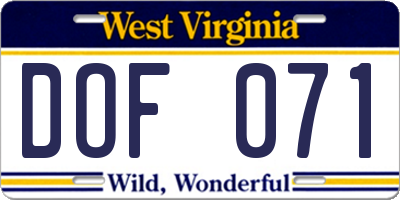 WV license plate DOF071
