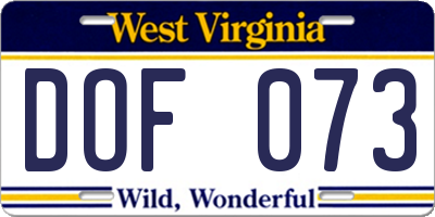 WV license plate DOF073