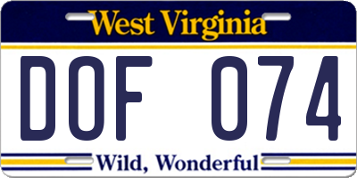 WV license plate DOF074