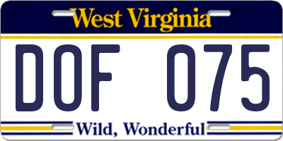 WV license plate DOF075