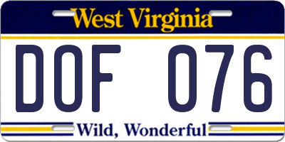 WV license plate DOF076