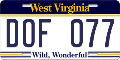 WV license plate DOF077