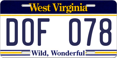 WV license plate DOF078