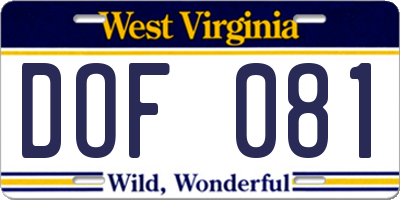 WV license plate DOF081