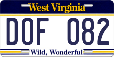 WV license plate DOF082