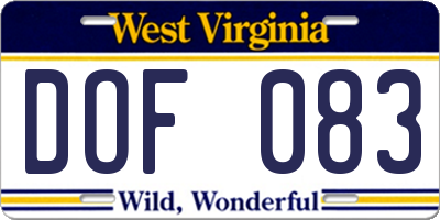 WV license plate DOF083