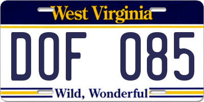 WV license plate DOF085