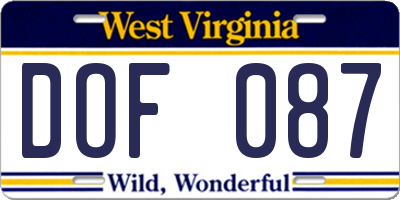 WV license plate DOF087