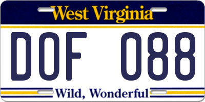 WV license plate DOF088