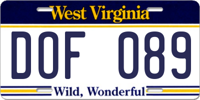 WV license plate DOF089