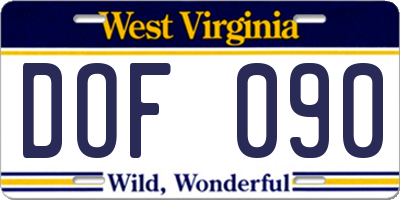WV license plate DOF090