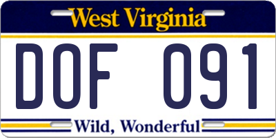 WV license plate DOF091