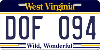 WV license plate DOF094