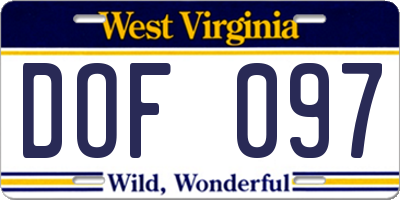 WV license plate DOF097
