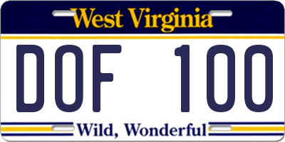 WV license plate DOF100