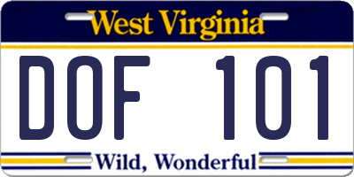 WV license plate DOF101