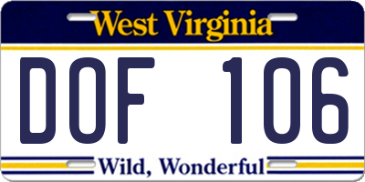 WV license plate DOF106