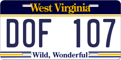 WV license plate DOF107