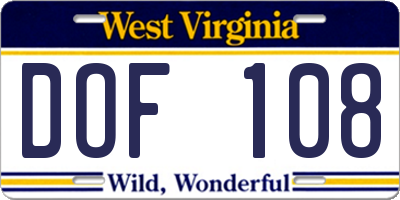 WV license plate DOF108