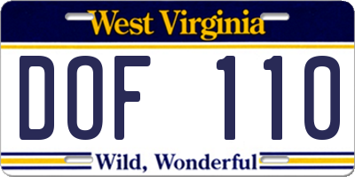 WV license plate DOF110