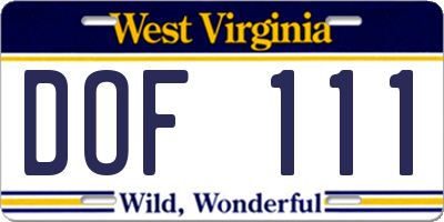 WV license plate DOF111