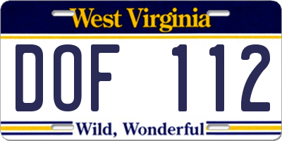 WV license plate DOF112