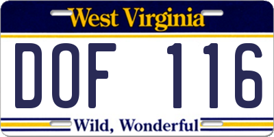 WV license plate DOF116