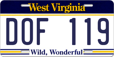 WV license plate DOF119