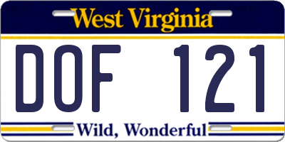 WV license plate DOF121