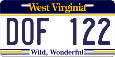 WV license plate DOF122