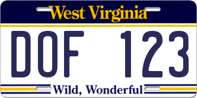 WV license plate DOF123