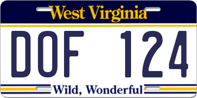 WV license plate DOF124