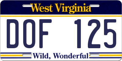 WV license plate DOF125