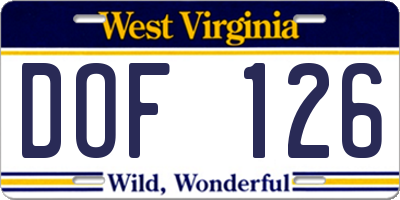 WV license plate DOF126
